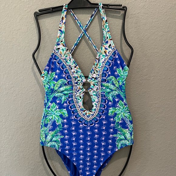 Lilly Pulitzer Women’s Ester Blue Multi One Piece Size 2 EUC - Picture 2 of 8